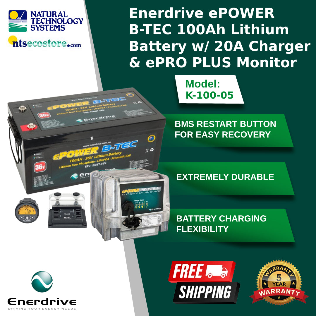 Enerdrive ePOWER B-TEC 100Ah Lithium Battery w/ 20A Charger & ePRO PLUS Monitor (K-100-05)