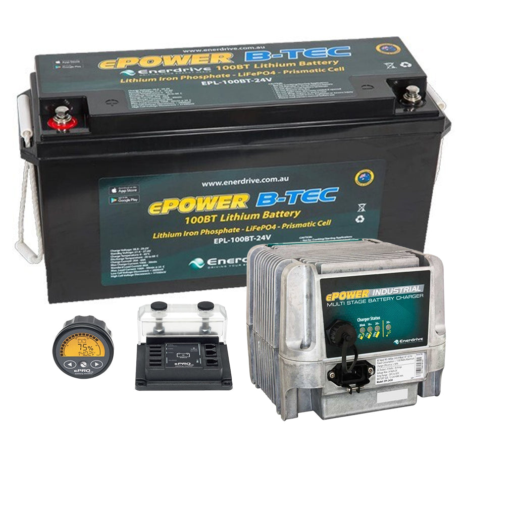 Enerdrive ePOWER B-TEC 100Ah Lithium Battery w/ 30A Charger & ePRO PLUS Monitor (K-100-02)