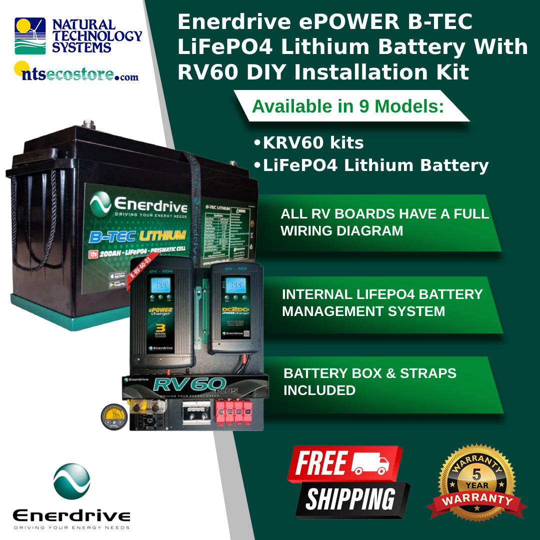 Enerdrive ePOWER B-TEC LiFePO4 Lithium Battery With RV60 DIY Installation Kit