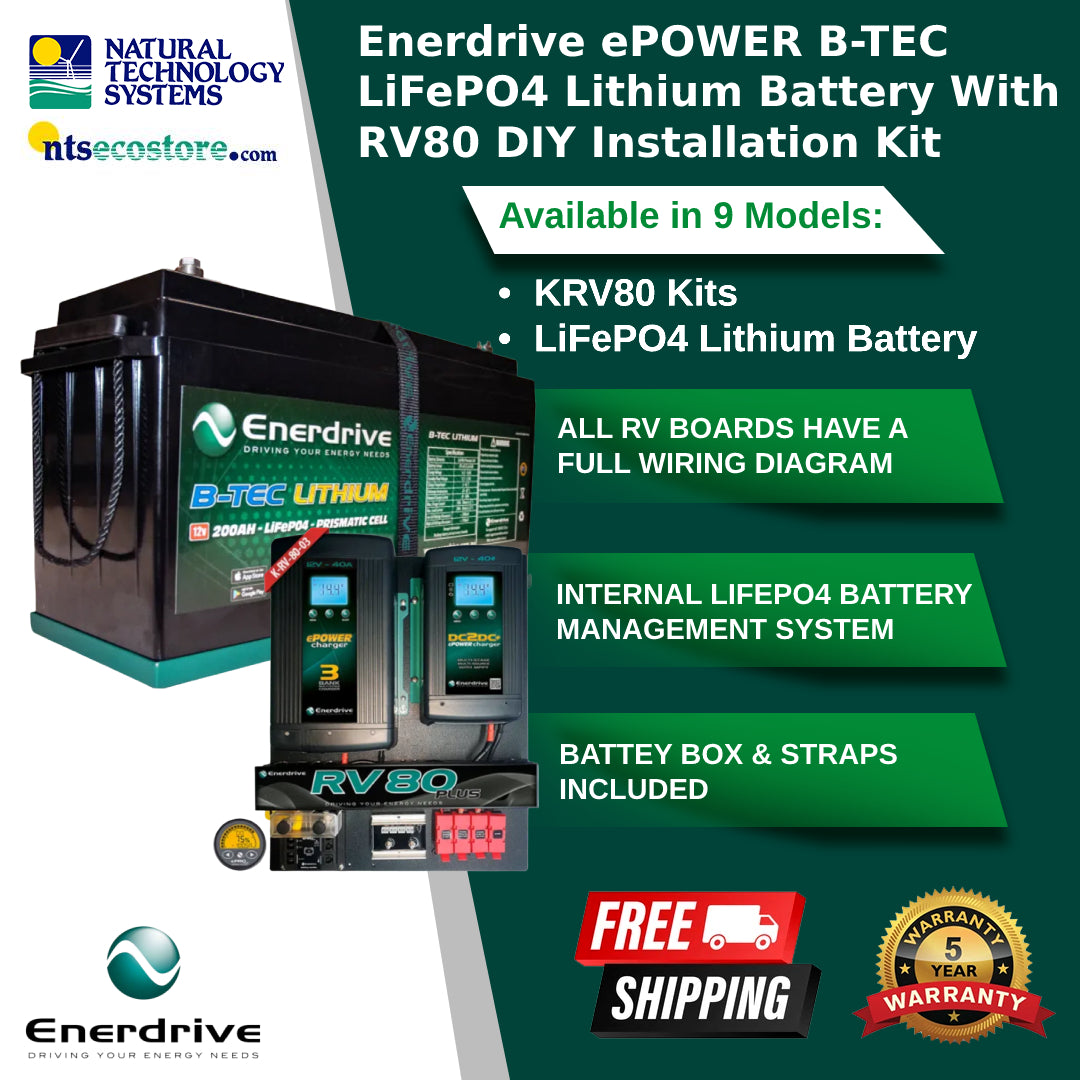 Enerdrive ePOWER B-TEC LiFEPO4 Lithium Battery + RV80 DIY Installation Kit