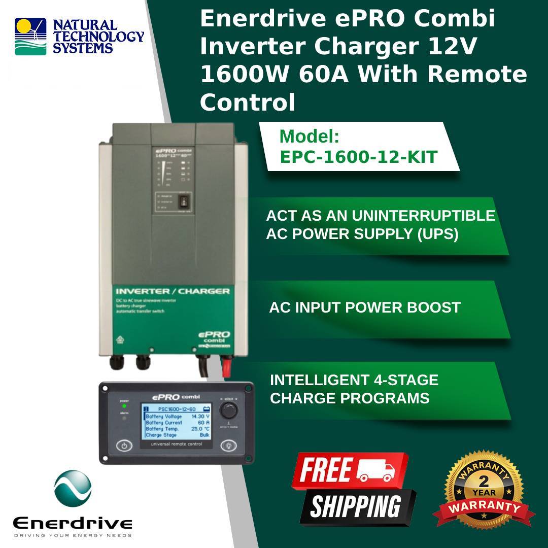 Enerdrive ePRO Combi Inverter Charger 12V/1600W-60A W/Remote EPC-1600-12-KIT