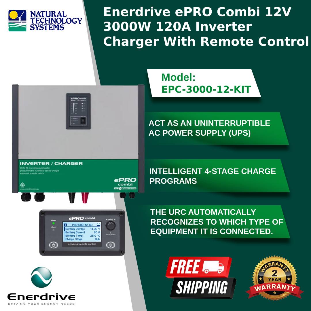 Enerdrive EPro Combi Inverter Charger 12V/3000W-120A W/Remote EPC-3000-12-KIT