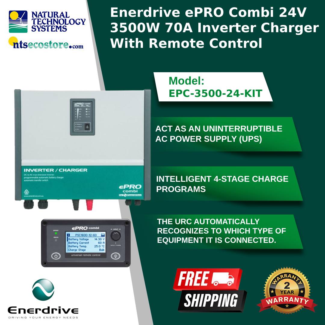 Enerdrive EPro Combi Inverter Charger 24V 3500W 70A W/Remote EPC-3500-24-KIT