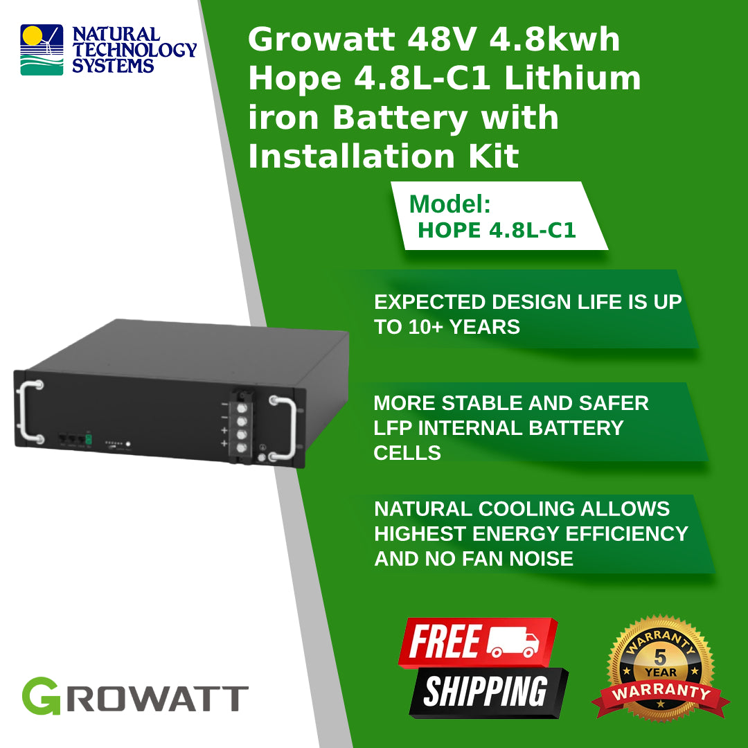 Growatt 48V 4.8kwh Hope 4.8L-C1 Lithium iron Battery with Installation Kit