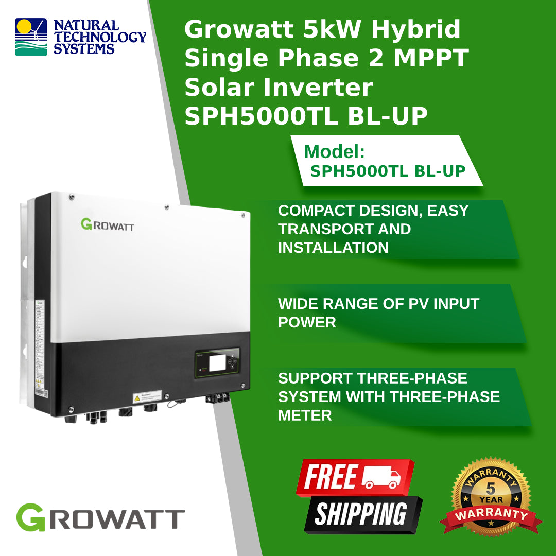 Growatt 5kW Hybrid Single Phase 2 MPPT Solar Inverter SPH5000TL BL-UP