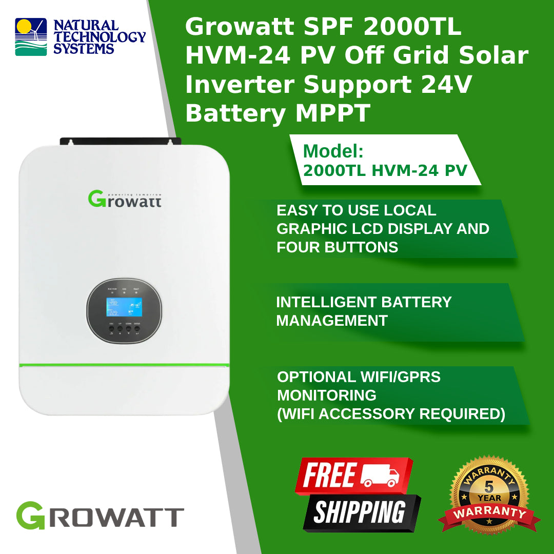 GROWATT MPPT Solar Inverter HVM-24 Off Grid 2KW 24V SPF2000TL-24