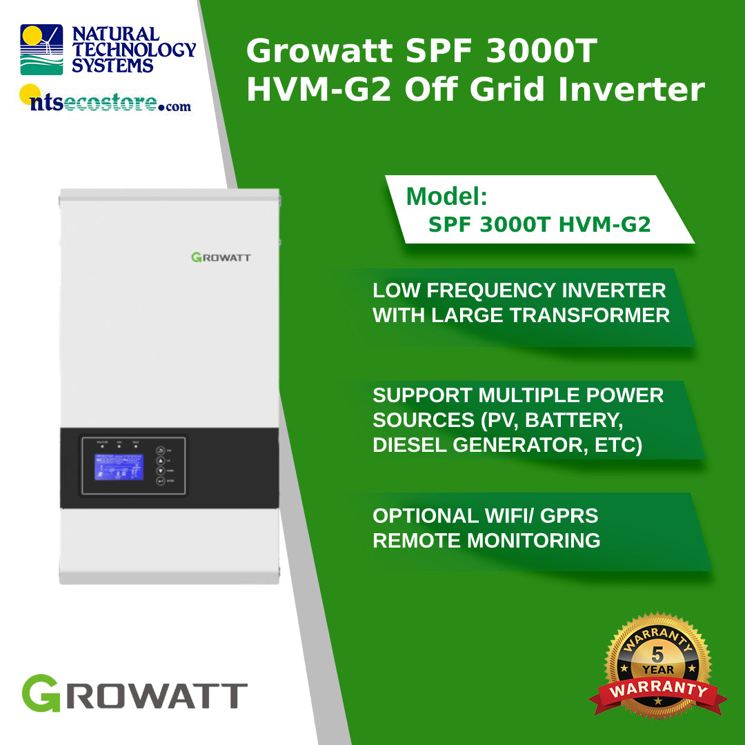 Growatt SPF 3000T HVM-G2 Off Grid Inverter 5 Years Warranty!
