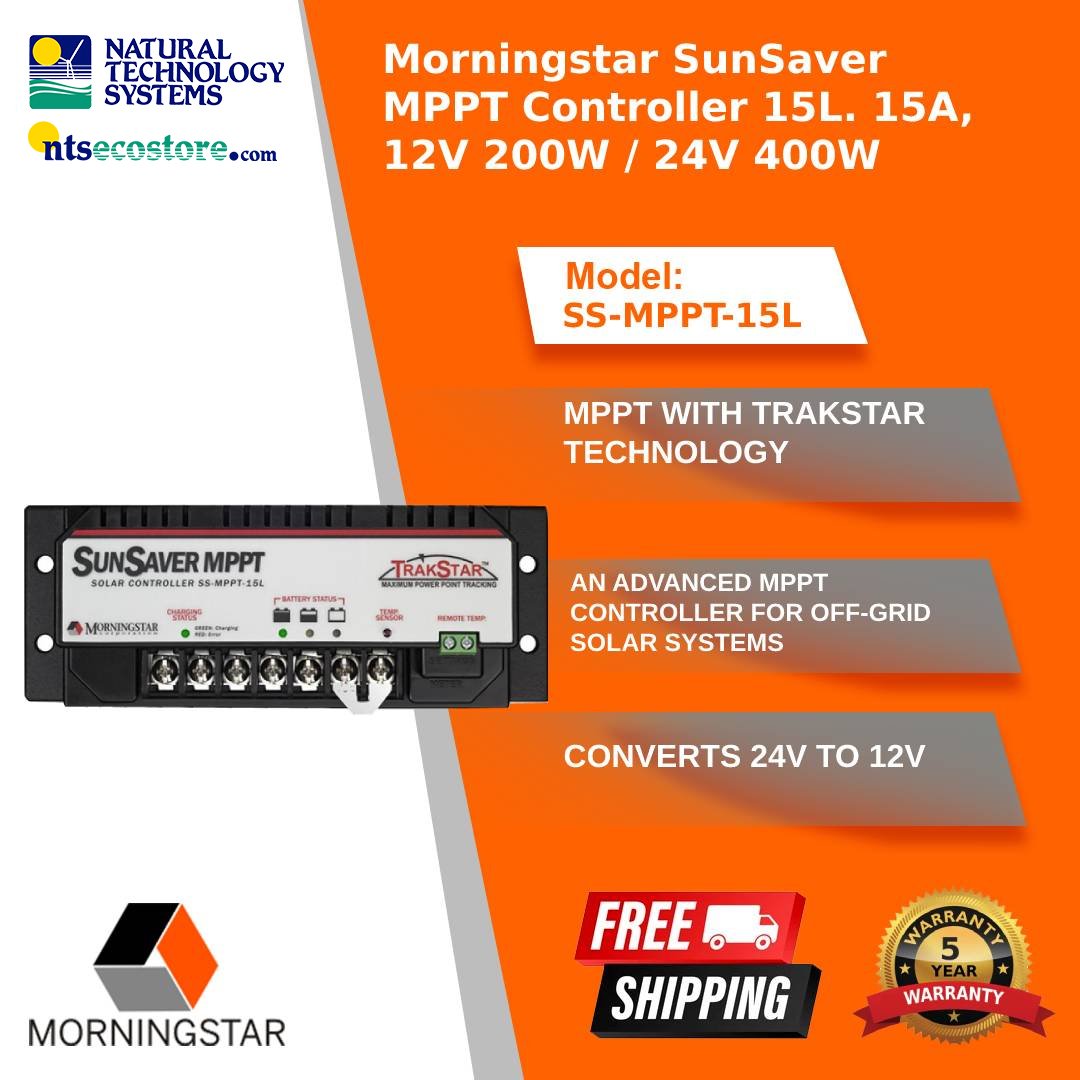 Morningstar SunSaver MPPT Controller 15L. 15A, 12V 200W / 24V 400W (SS-MPPT-15L)