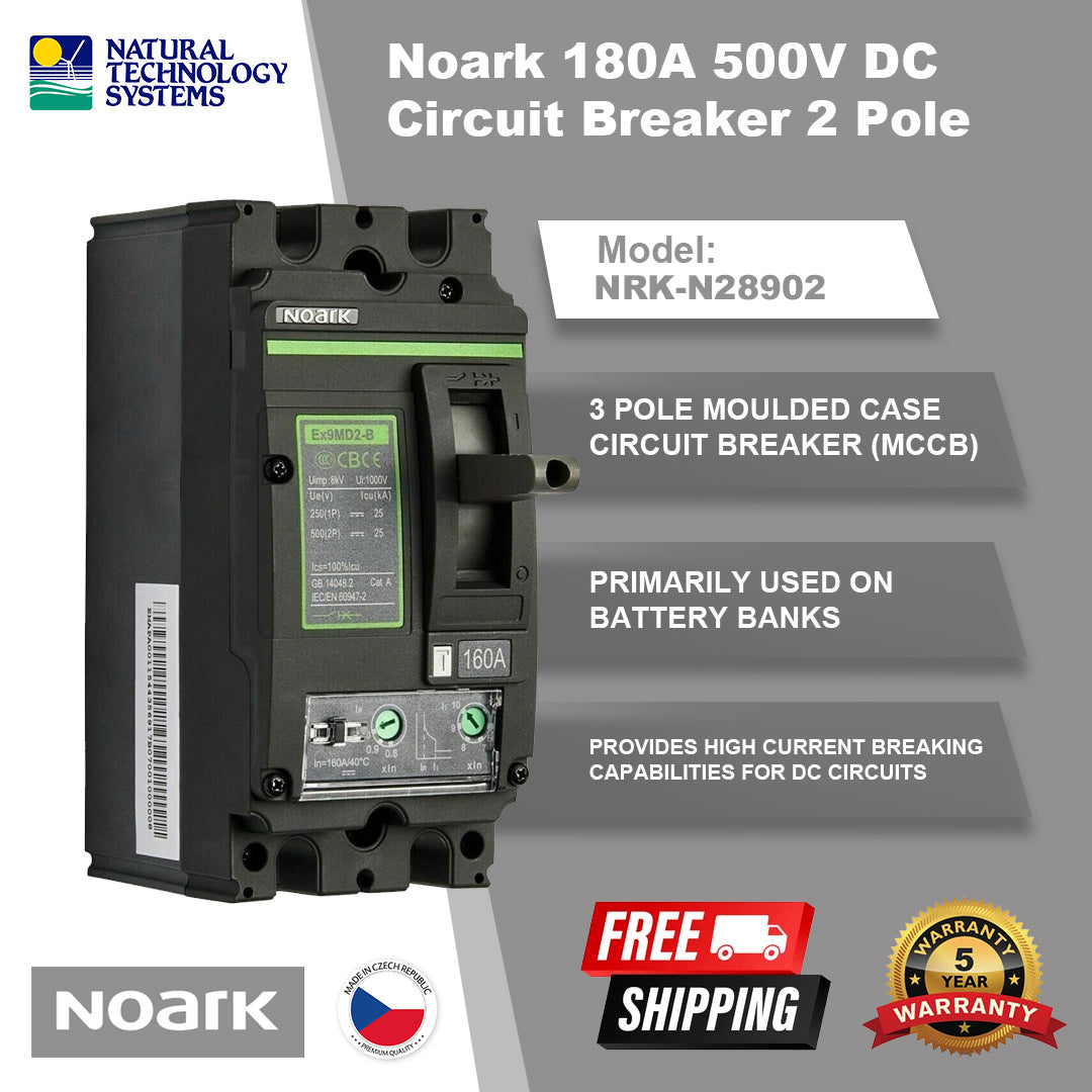 Noark 180A 500V DC Circuit Breaker 2 Pole (NRK-N28902)