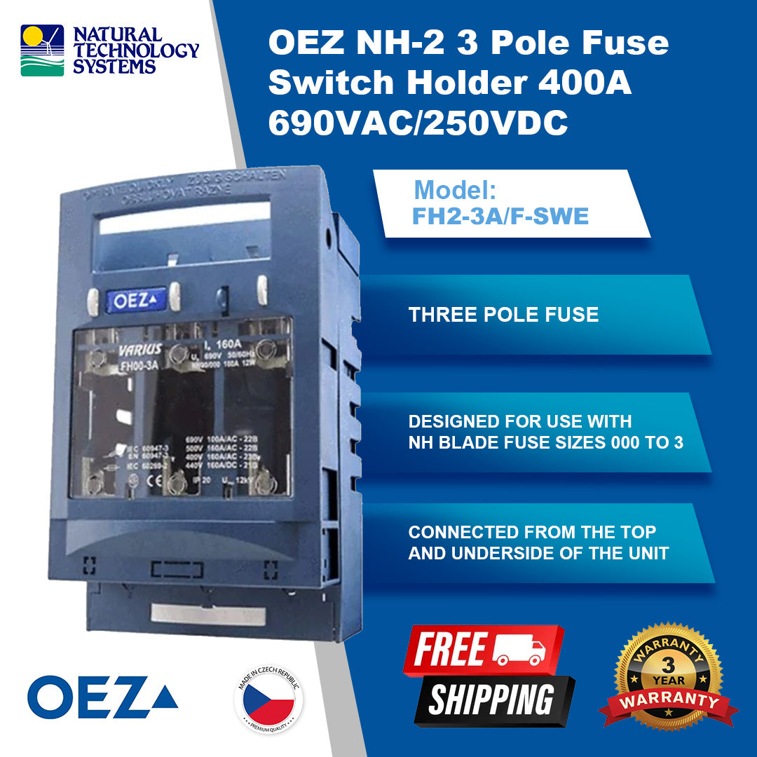 OEZ NH-2 3 Pole Fuse Switch Holder 400A 690VAC/250VDC (FH2-3A/F-SWE)