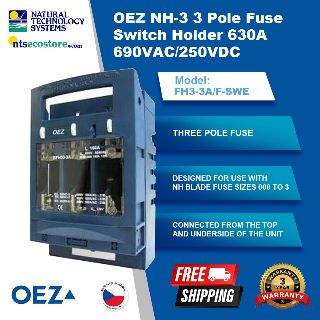 OEZ NH-3 3 Pole Fuse Switch Holder 630A 690VAC/250VDC (FH3-3A/F-SWE)