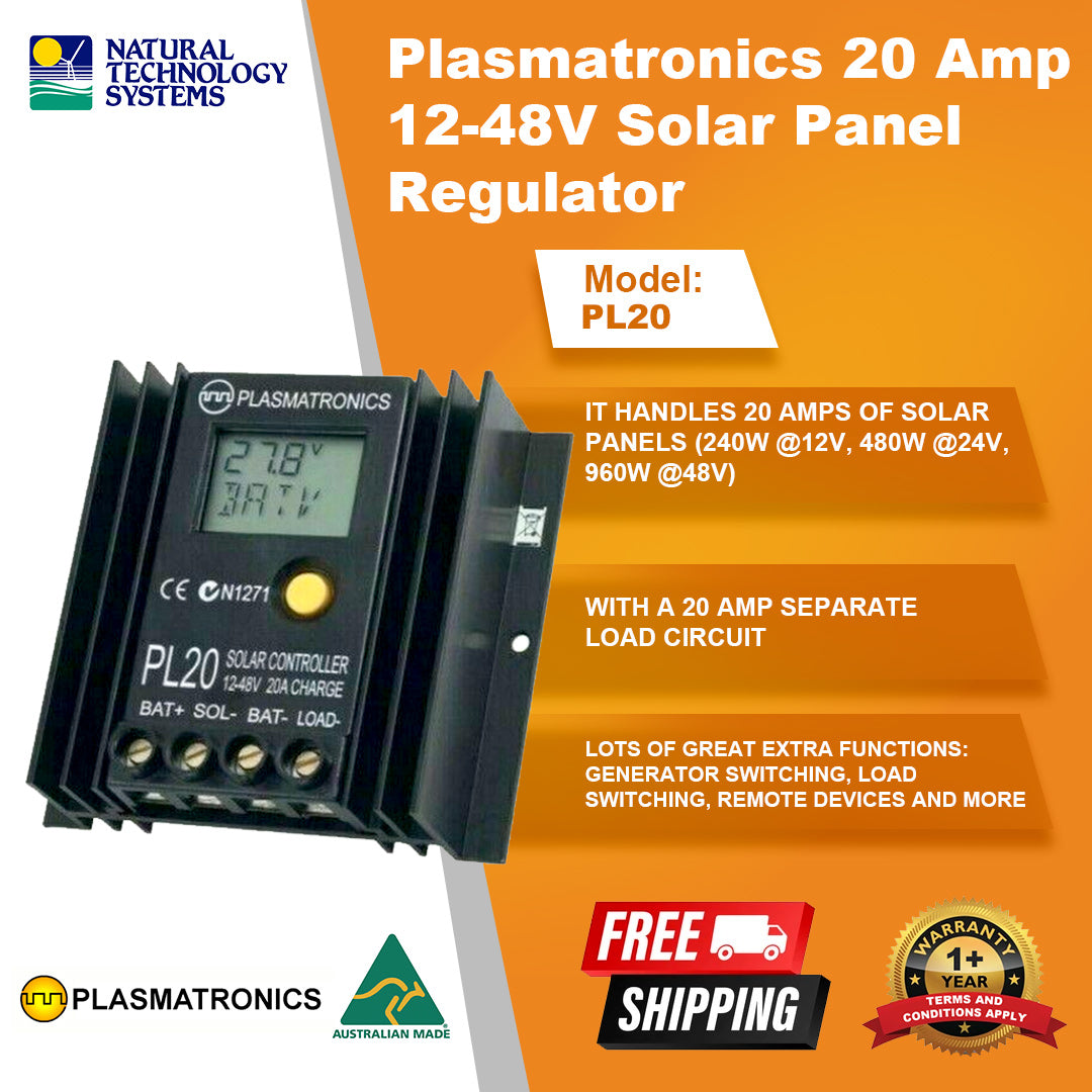 Plasmatronics PL Series Solar Panel Regulator 20Amp 12-48V PL20