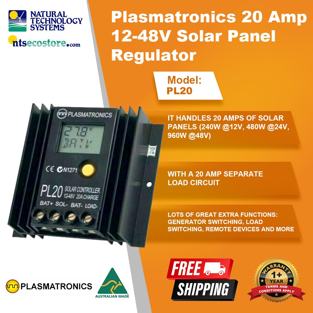Plasmatronics PL Series Solar Panel Regulator 20Amp 12-48V PL20