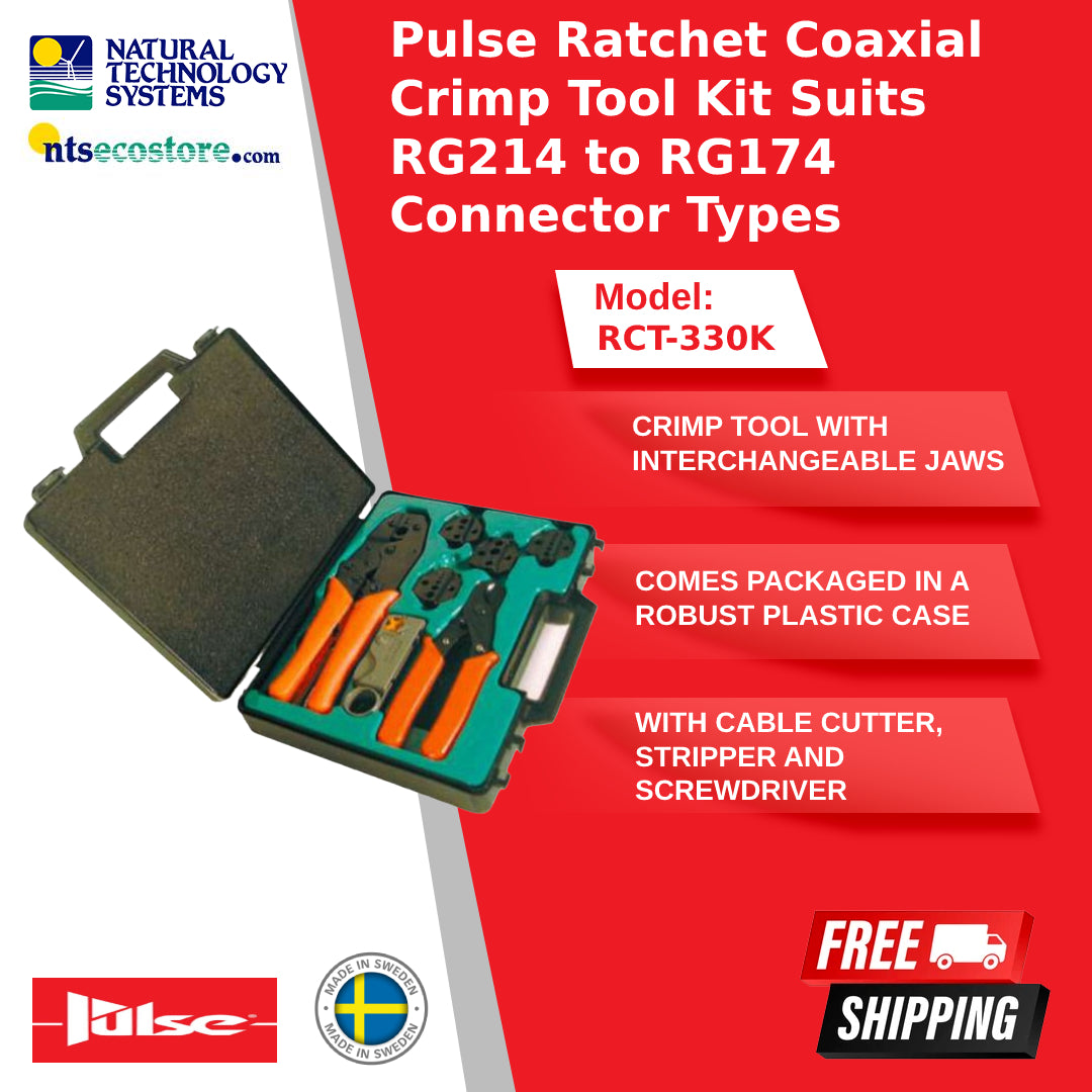 Pulse Ratchet Coaxial Crimp Tool Kit Suits RG214 to RG174 Connector Types RCT-330K