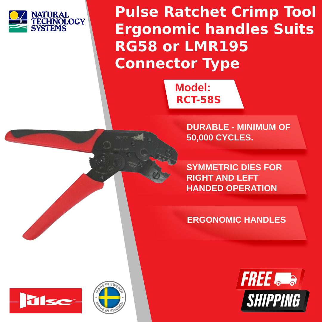 Pulse Ratchet Crimp Tool Ergonomic Suits RG58 LMR195 Connector Type RCT-58S