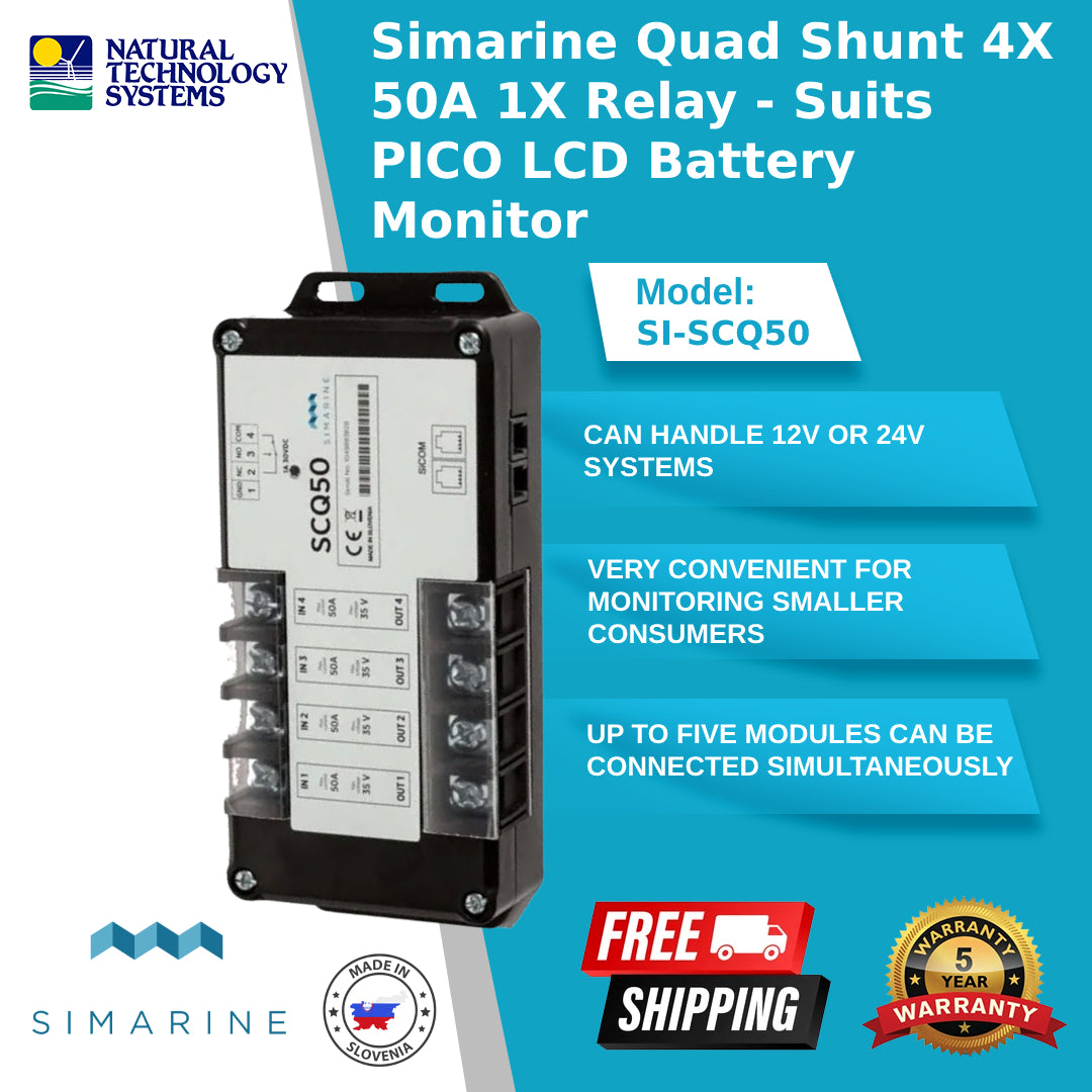 Simarine Quad Shunt 4X50A 1XRelay Suits PICO LCD Battery Monitor SI-SCQ50