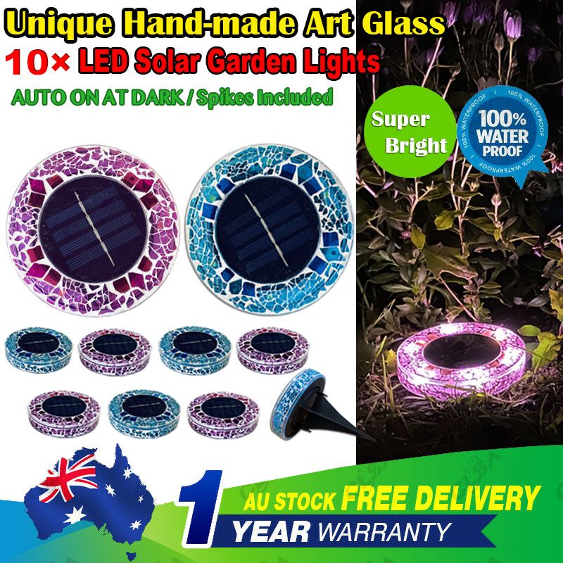 10 x Solar LED Hand-made Art Stained Glass Inground Light for Garden Outdoor Deck Path