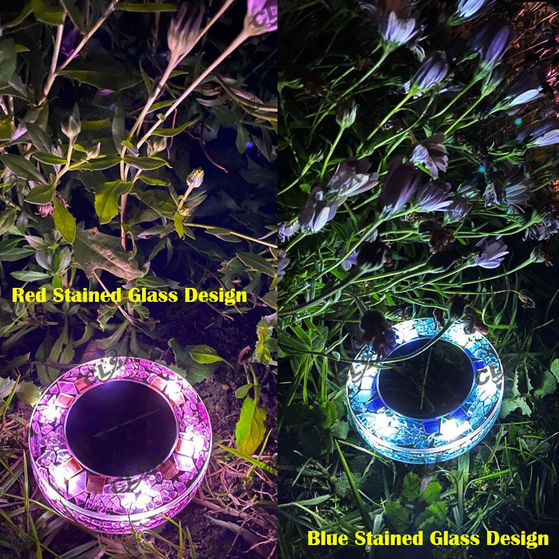 10 x Solar LED Hand-made Art Stained Glass Inground Light for Garden Outdoor Deck Path
