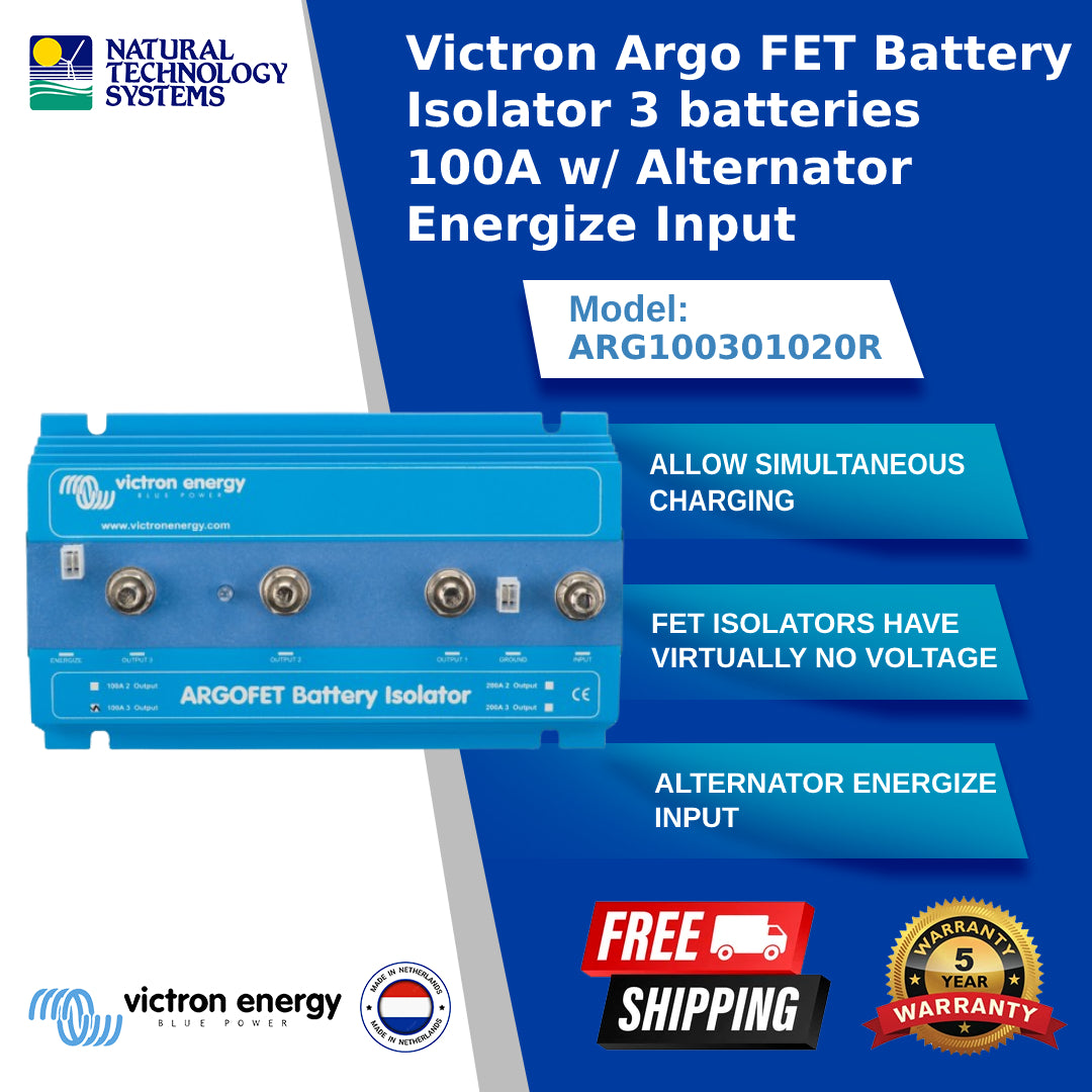 Victron Argo FET Battery Isolator 3 batteries 100A w/ Alternator Energize Input (ARG100301020R)