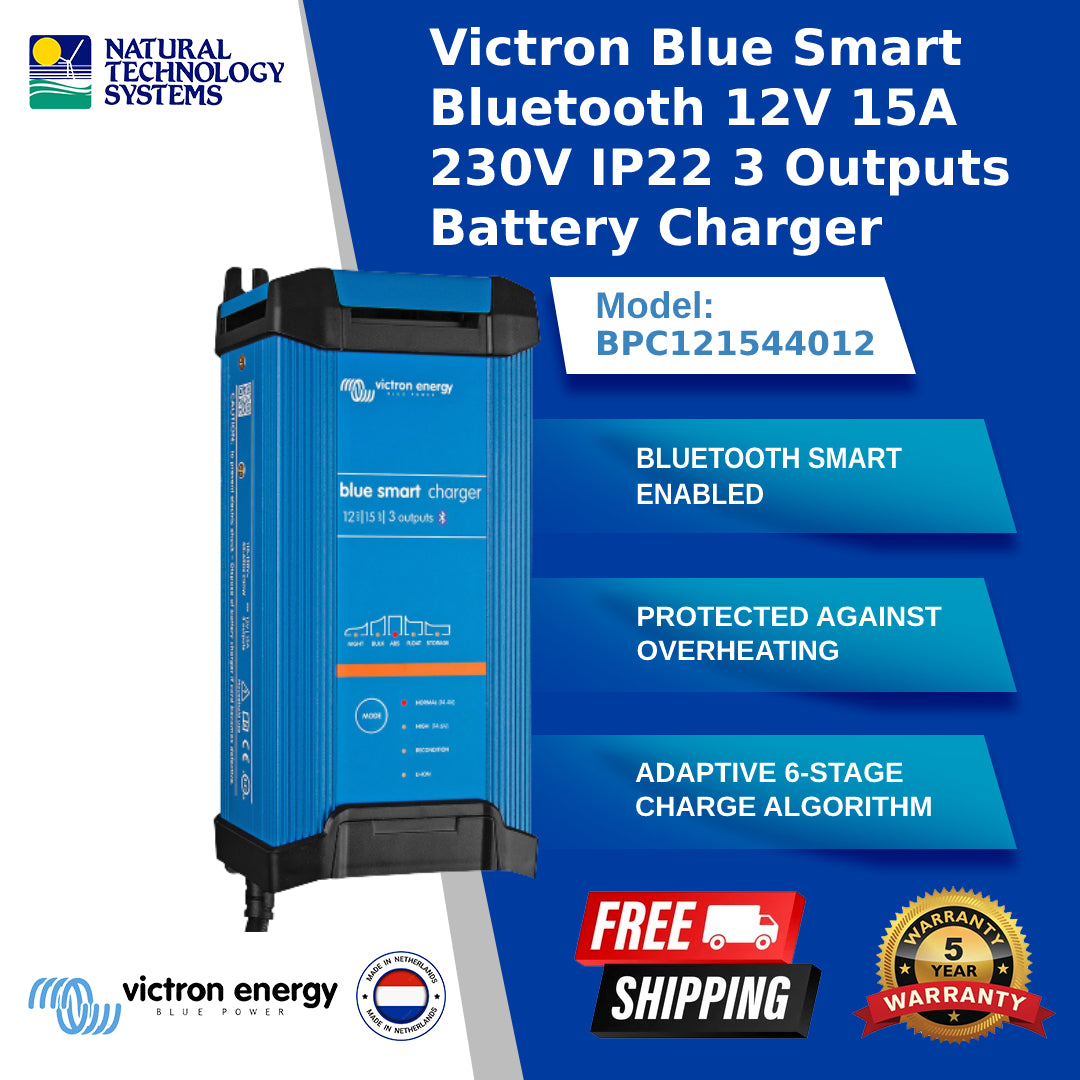 Victron Blue Smart Bluetooth 12V 15A 230V IP22 3 Outputs Battery Charger (BPC121544012)