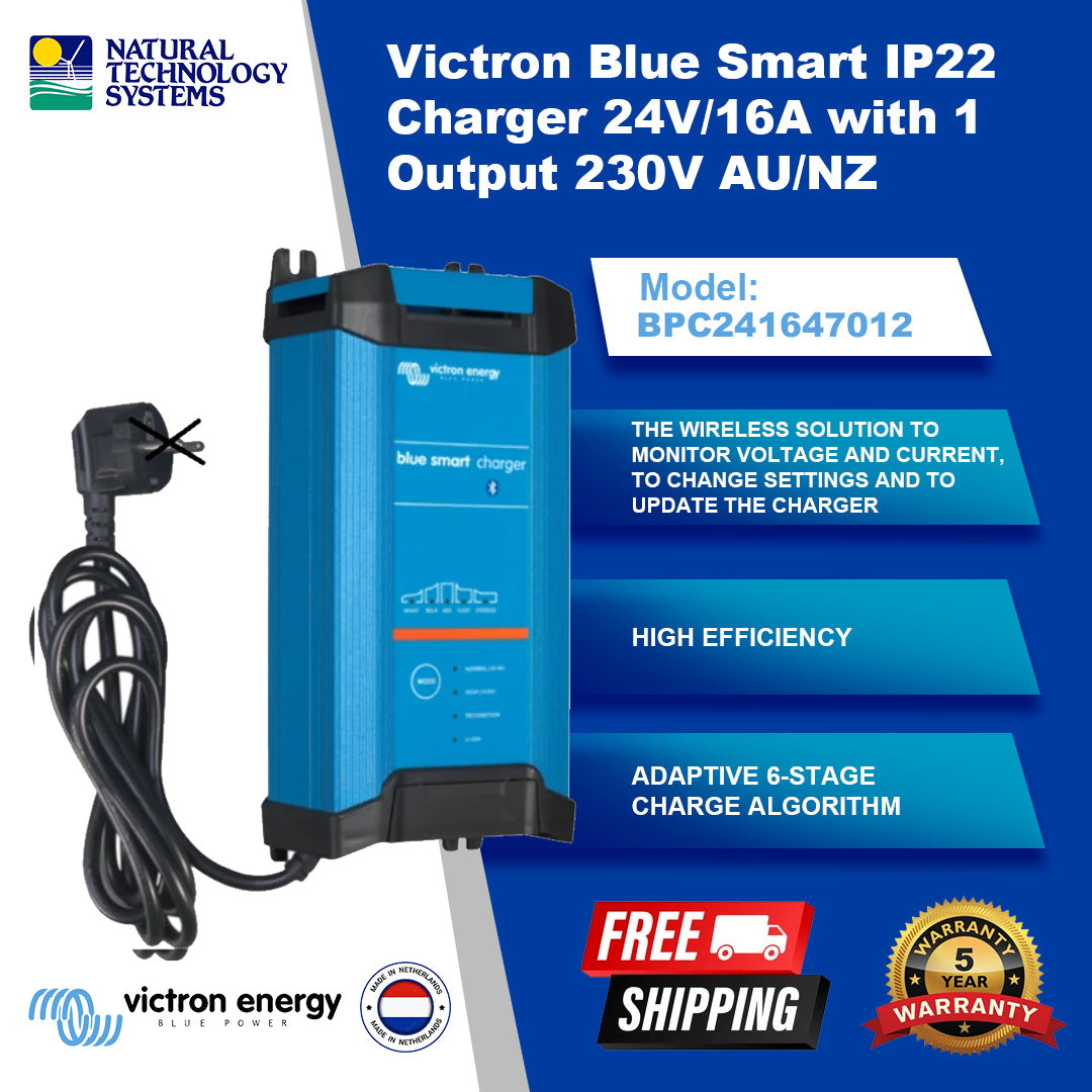 Victron Blue Smart IP22 Charger 24V/16A with 1 Output 230V AU/NZ (BPC241647012)