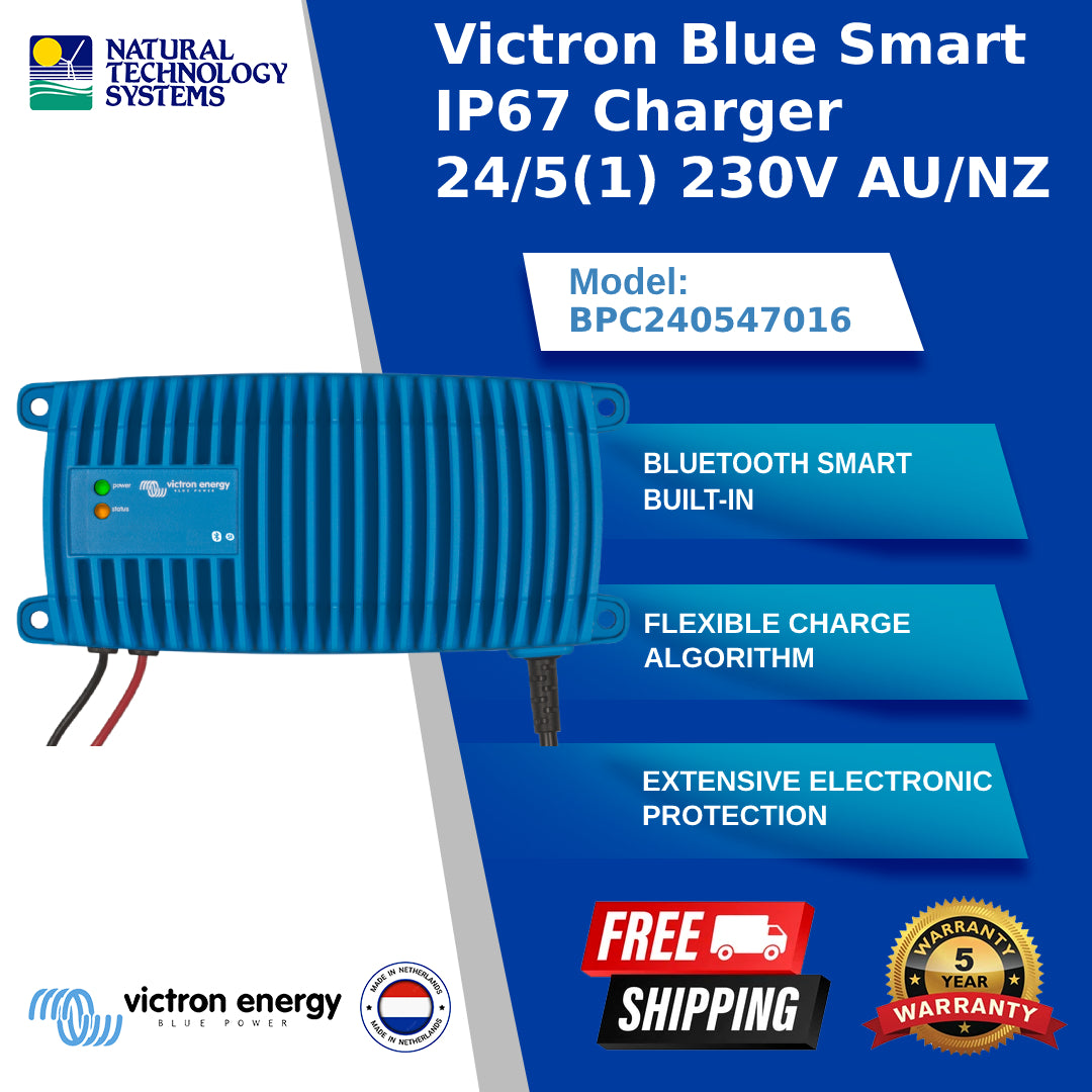 Victron Blue Smart IP67 Charger 24/5(1) 230V AU/NZ (BPC240547016)