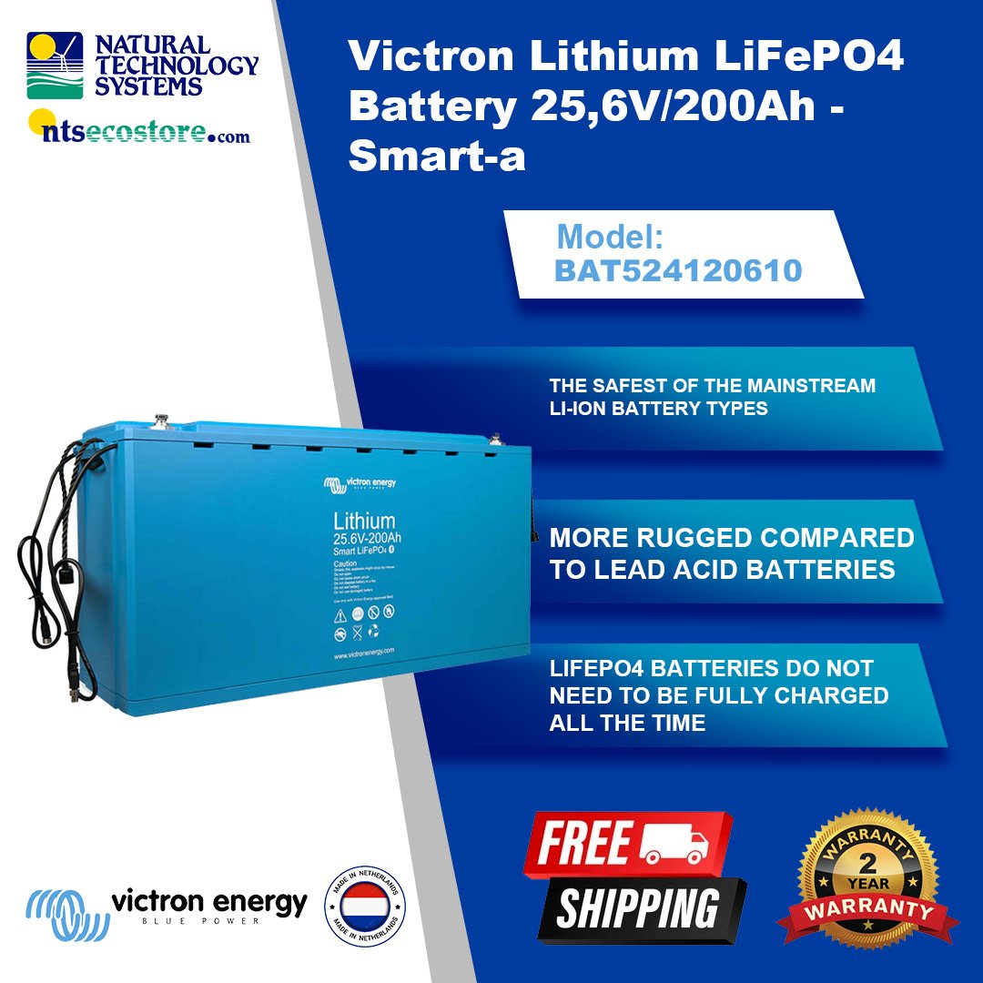 Victron Lithium LiFePO4 battery 25.6V/200Ah - Smart-A (BAT524120610)