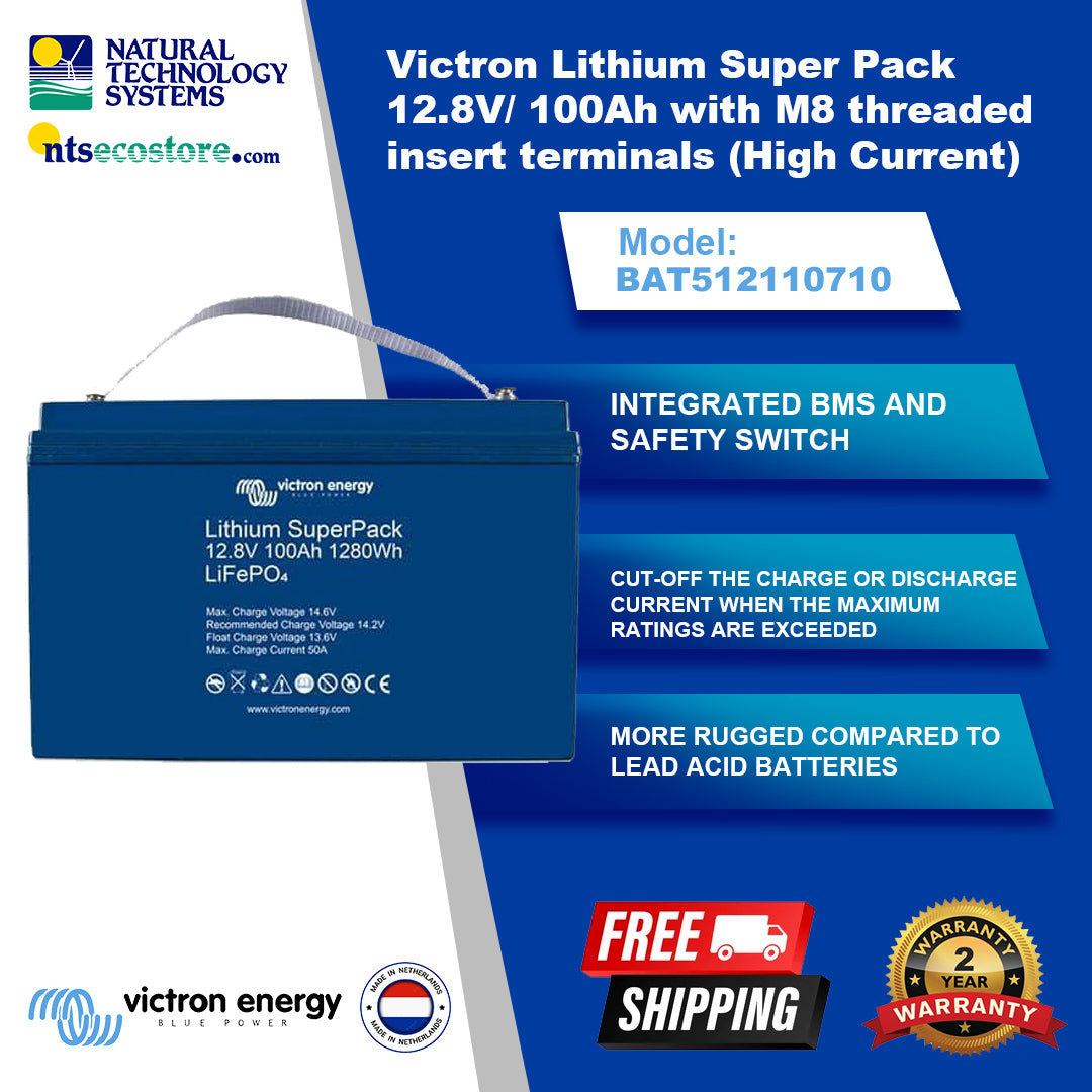 Victron Lithium SuperPack 12.8V 100Ah Rechargeable Battery M8 BAT512110710