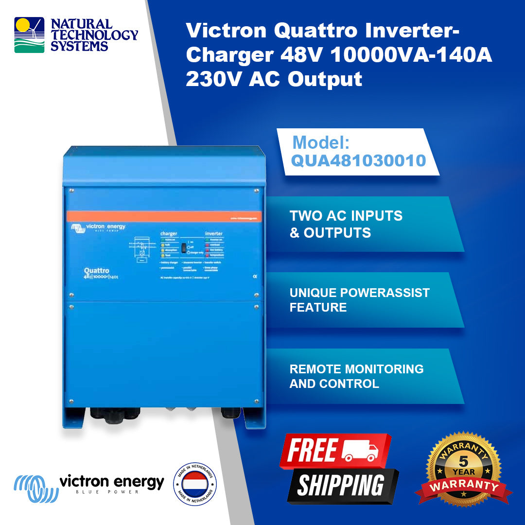 Victron Quattro Inverter Charger 48/10000/140-100/100 230V VE.Bus QUA481030010