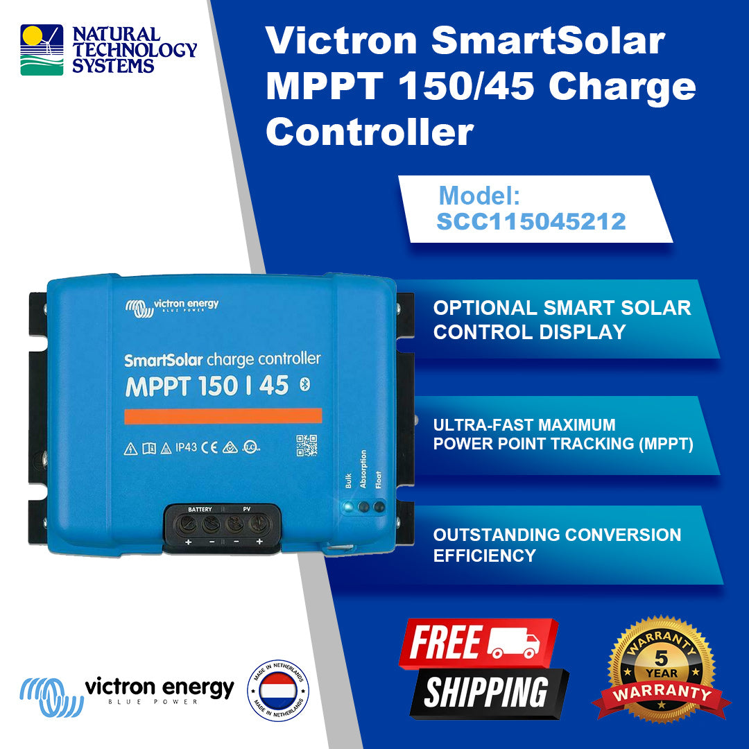 Victron Energy 50 Amp 12/24 Volt MPPT Charge Controller - SmartSolar MPPT  100/50